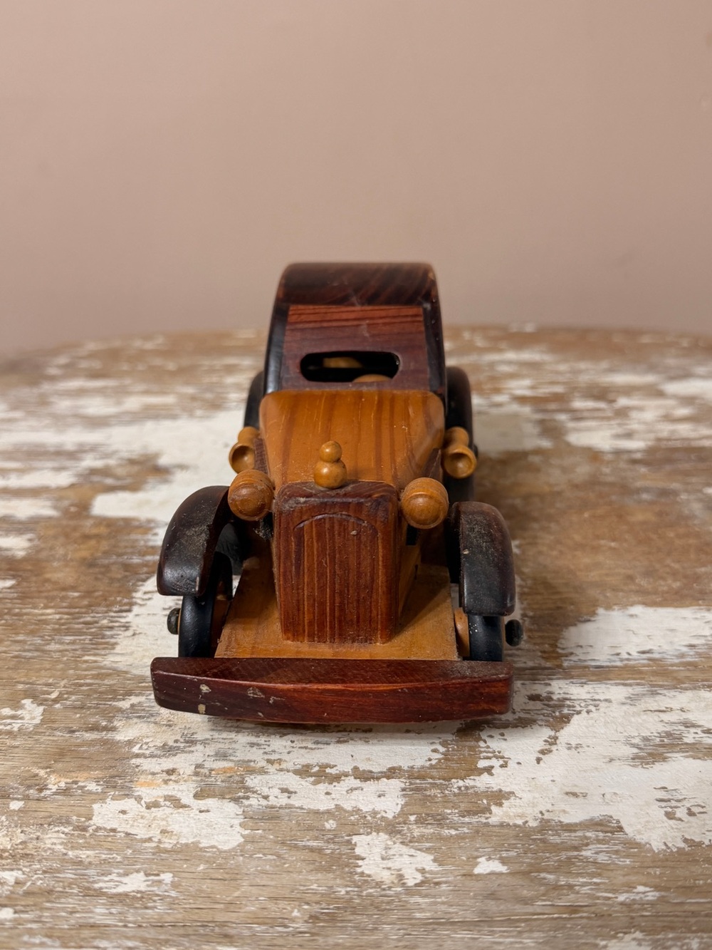 Vintage Hand Crafted Wooden Toy Car - Brown & Black